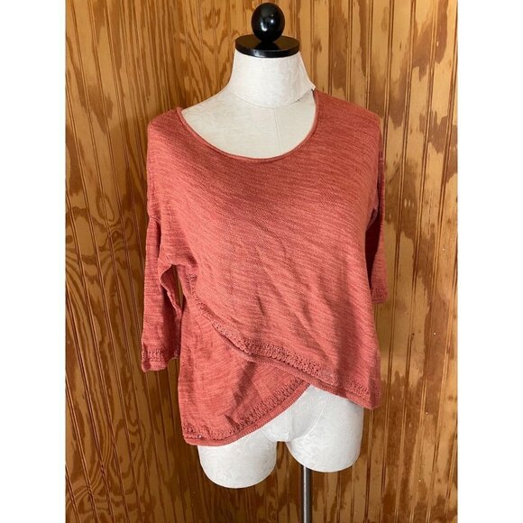Anthropologie Moth Sweater Pullover Surplice Orange Knit 3/4 Sleeve Hi-Low Sz XS - Picture 1 of 7